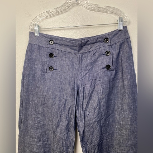 Express Design Studios Linen Blend Blue Wide Leg Trouser Summer Pants 10 Short - Picture 13 of 15